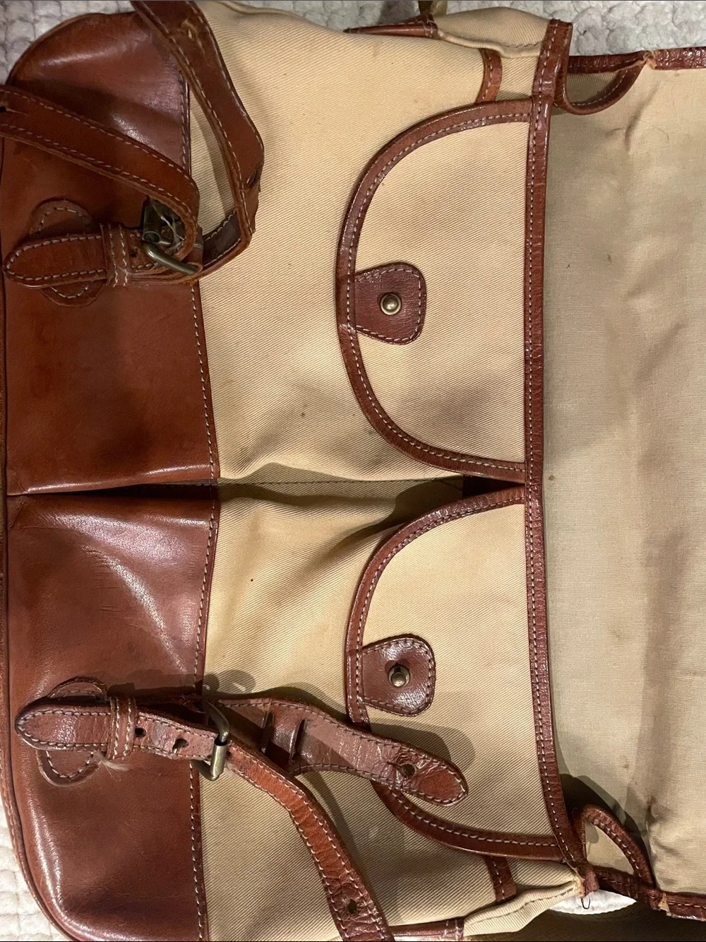 Vintage Banana Republic Brown Leather and Canvas Messenger Bag -